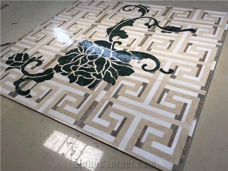 Custom Designed Square Marble Water Jet Medallion