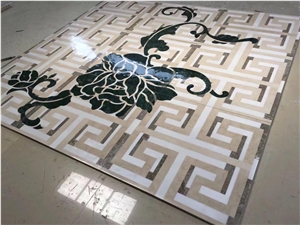 Custom Designed Square Marble Water Jet Medallion