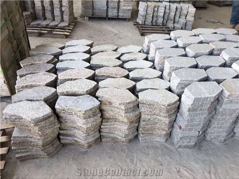 Grey White Granite Pavers Stone Cobble Walkway