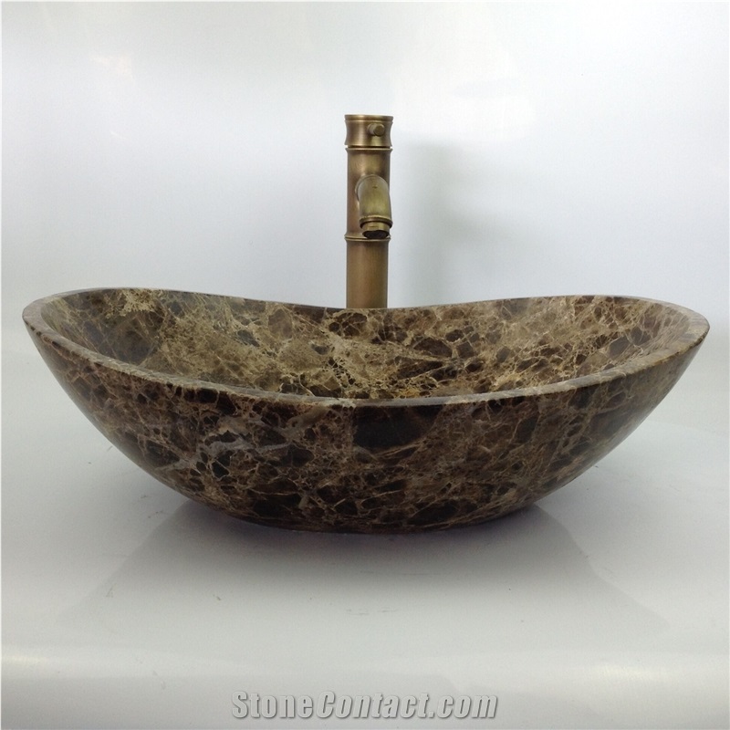 Light Emperador Wash Basins Drop-In Oval Basins