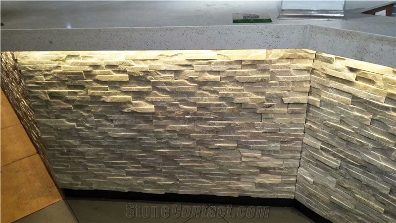 Light Yellow Beige Slate Cultured Stone Corner Wal