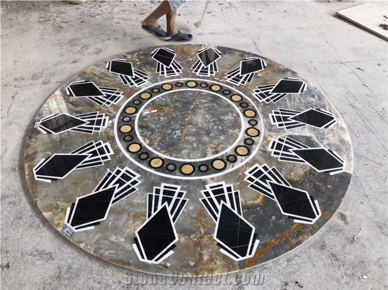 Luxury Marble Round Floor Medallions Noir Aziz
