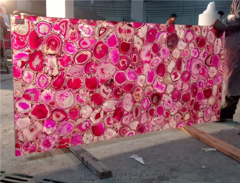 Pink Agate Slab Red Gemstone Precious Wall Tile