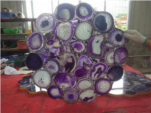 Purple Agate Semiprecious Round Table Top