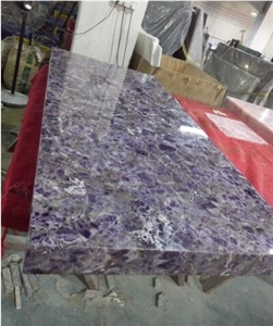Purple Crystal Backlit Precious Stone Table Wall