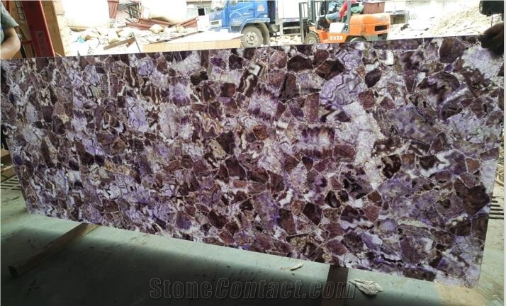 Purple Crystal Backlit Precious Stone Table Wall