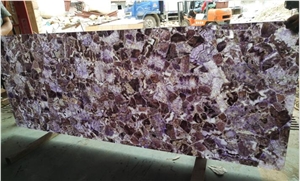 Purple Crystal Backlit Precious Stone Table Wall
