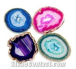 Silver Plated Agate Coasters,Blue, Purple, Pink