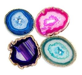Silver Plated Agate Coasters,Blue, Purple, Pink