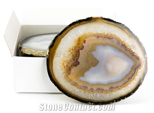 Silver Plated Agate Coasters,Blue, Purple, Pink