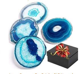 Silver Plated Agate Coasters,Blue, Purple, Pink