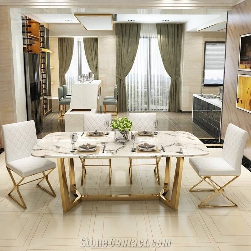 White Marble Rectangle Dinner Table Coffee Office