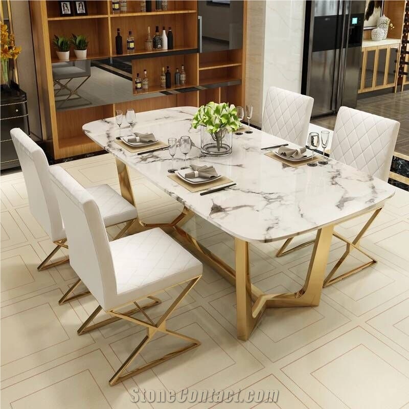 White Marble Rectangle Dinner Table Coffee Office