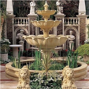 Yellow Limestone Golden Garden Foutain Three Tiers