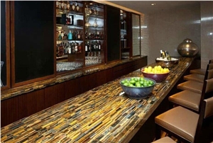 Yellow Tiger Eye Semiprecious Stone Bar Top