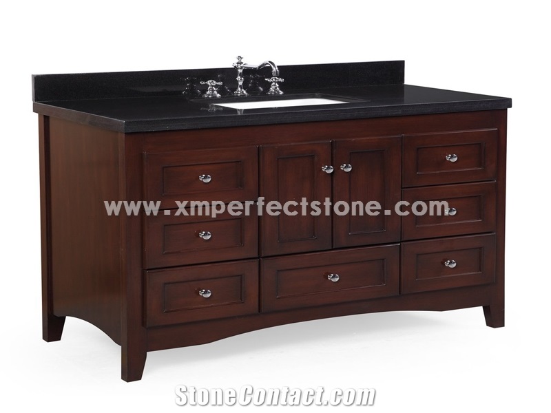 48 Black Quartz Bathroom Vanity Top
