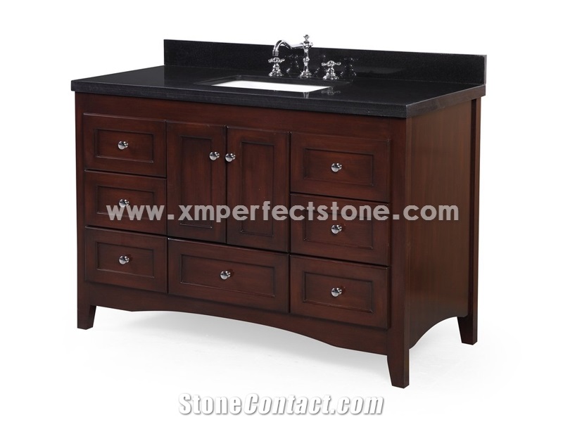 48 Black Quartz Bathroom Vanity Top
