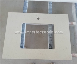 Beige Color Quartz Stone Bathroom Countertops
