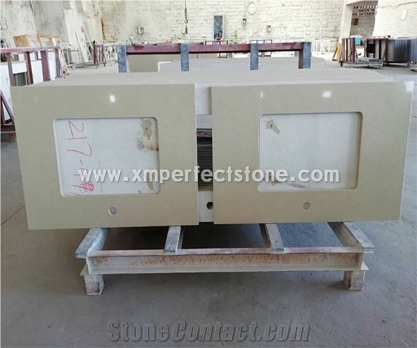 Beige Color Quartz Stone Bathroom Countertops
