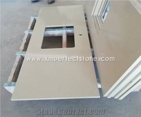 Beige Color Quartz Stone Bathroom Countertops
