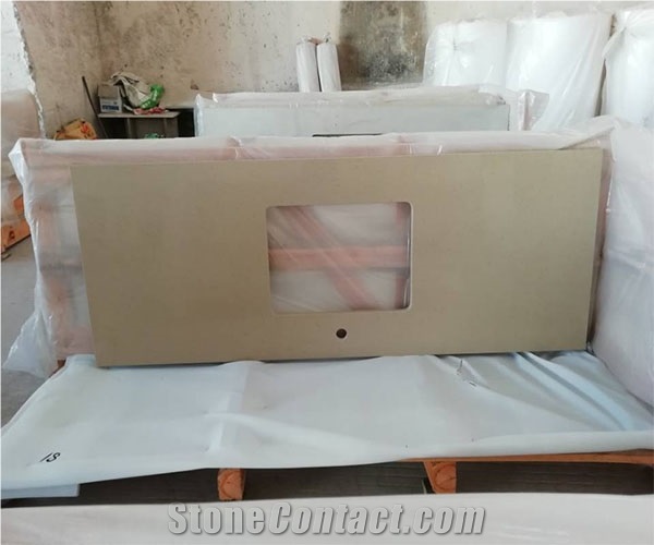 Beige Color Quartz Stone Bathroom Countertops