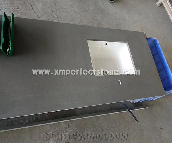 Quartz Light Grey Vanity Top with Sink