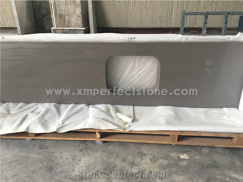 Quartz Light Grey Vanity Top with Sink