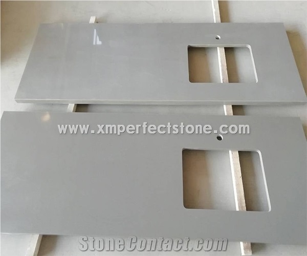 Quartz Light Grey Vanity Top with Sink