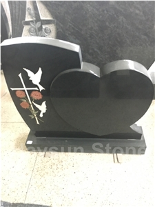 Black Granite Cross Heart Tombstone Monument