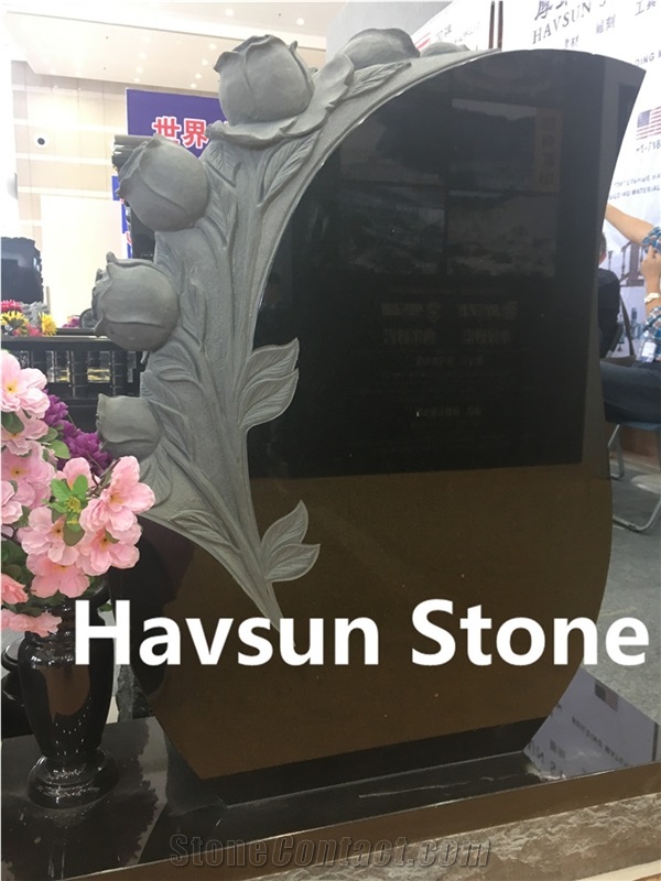 Carved Rose Teardrop Headstone/Tombstone/Monument