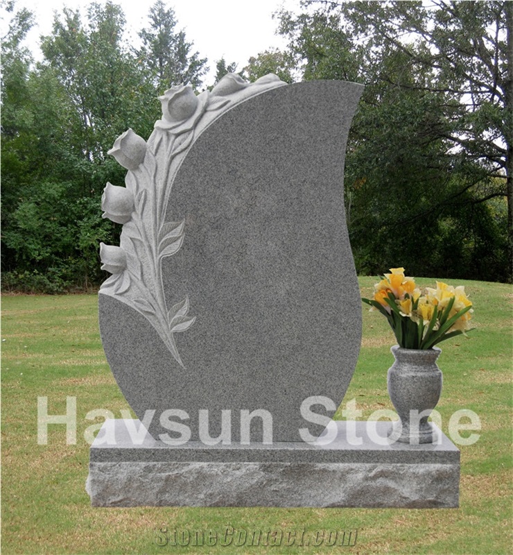 Carved Rose Teardrop Headstone/Tombstone/Monument