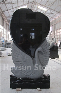 Custom Black Granite Engraved Swan Heart Tombstone Custom Black Granite Engraved Swan Heart Tombstone