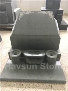 Dark Grey Color Engraved Rose Headstone Tombstone