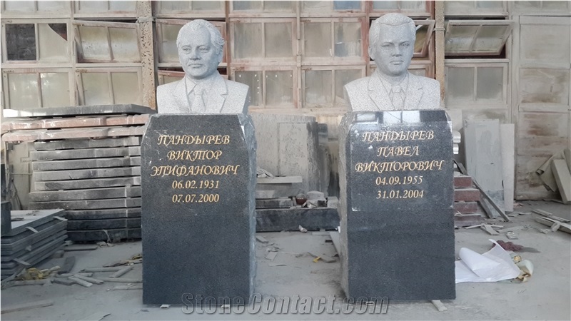 Dark Grey Color Memorial Bust Monument/Headstone