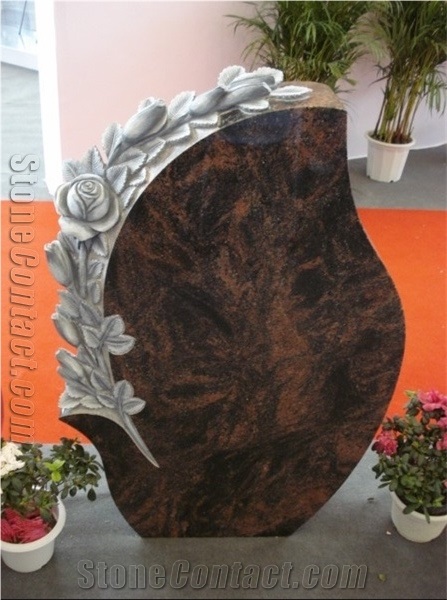 Engraved Rose Red Headstones Monument Tombstone