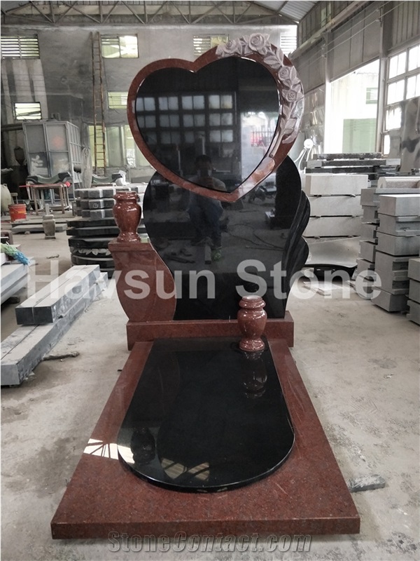 Heart Rose Headstone/Tombstone/Monument with Vase
