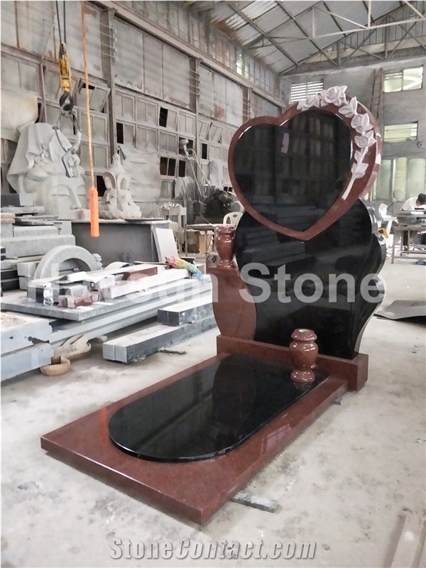 Heart Rose Headstone/Tombstone/Monument with Vase