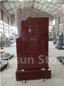 Imperial Red Grieving Angel on Rock Headstones