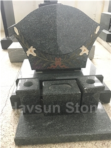Lily Flower Carving Dark Grey Headstone. Tombstone