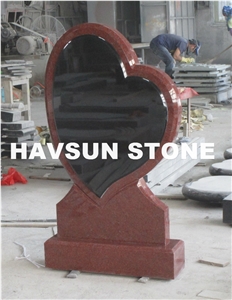 Red Black Heart Tombstone, Headstone, Monument