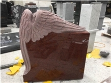 Red Engraved Winged Angel Monument & Tombstone