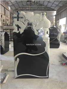 Shanxi Black Granite Dove Cross Castle Tombstone