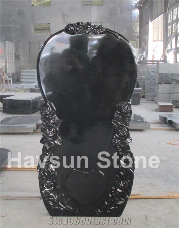 Shanxi Black Granite Dove Cross Castle Tombstone