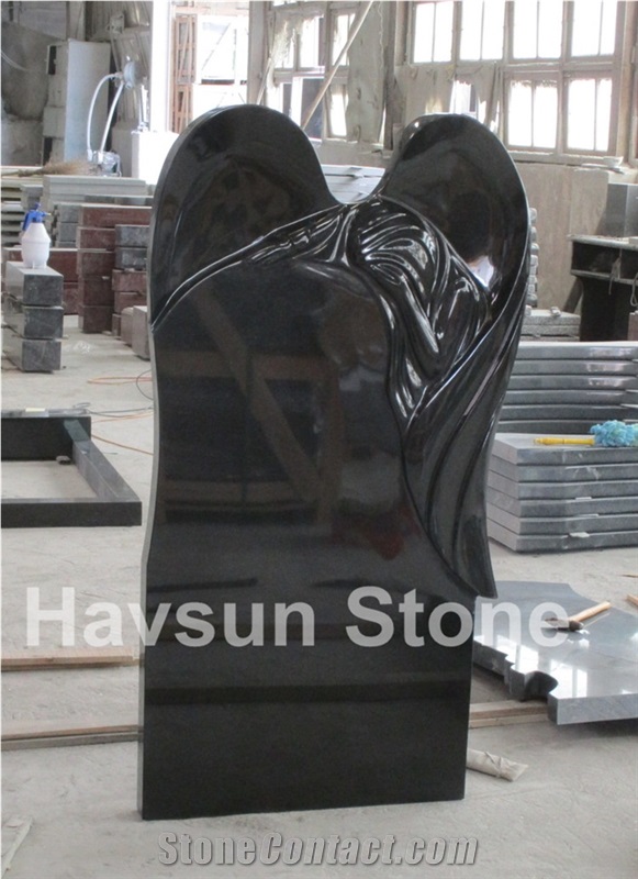 Shanxi Black Granite Dove Cross Castle Tombstone