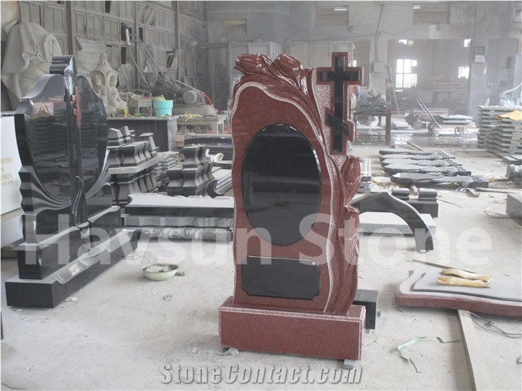 Shanxi Black Granite Dove Cross Castle Tombstone