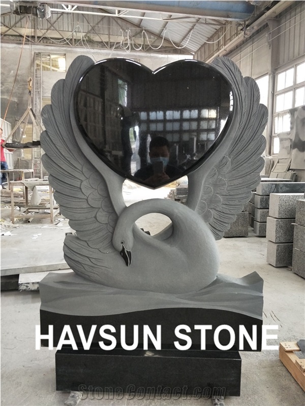 Swan with Heart Headstone/Tombstone/Monument