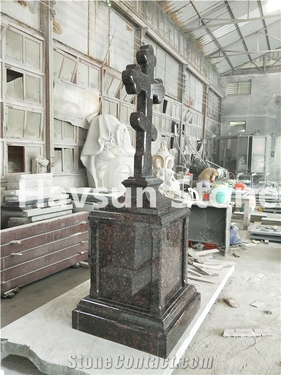 Tan Brown Cross Brown Tombstone/Obelisk/ Monument