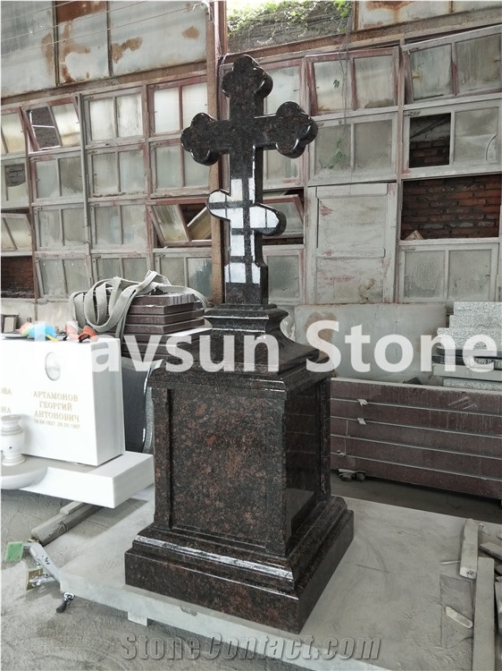 Tan Brown Cross Brown Tombstone/Obelisk/ Monument