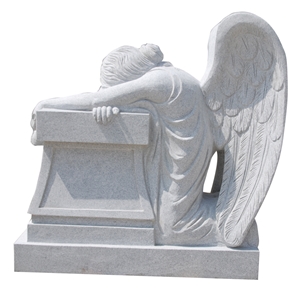 White Granite Kneeling Angel Headstone Monument