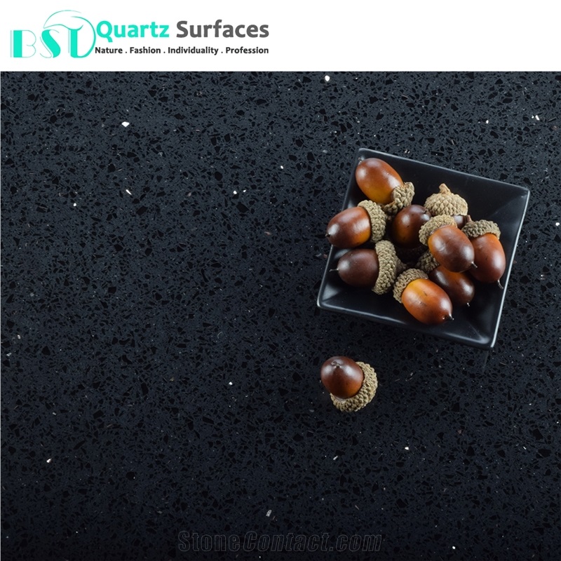 Black Sparkle Quartz Slab for Floor Tile